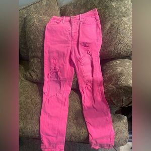 hot pink ripped jeans